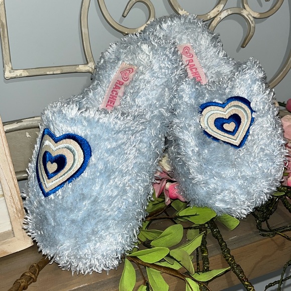 Fuzzy Slippers Rachel Girls 2/3 Large House Shoes Baby Blue Slip On - Picture 7 of 12